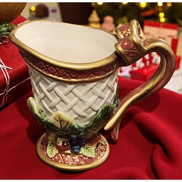 Fitz and Floyd Essentials Christmas Basketweave Fruits Collection Creamer - Picture 1 of 8